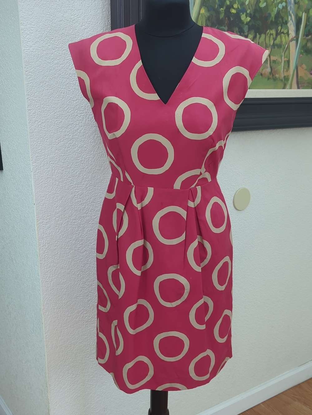Banana Republic Pink Midi Dress with Cream Circle Print-cotton And silk -Size 6P
